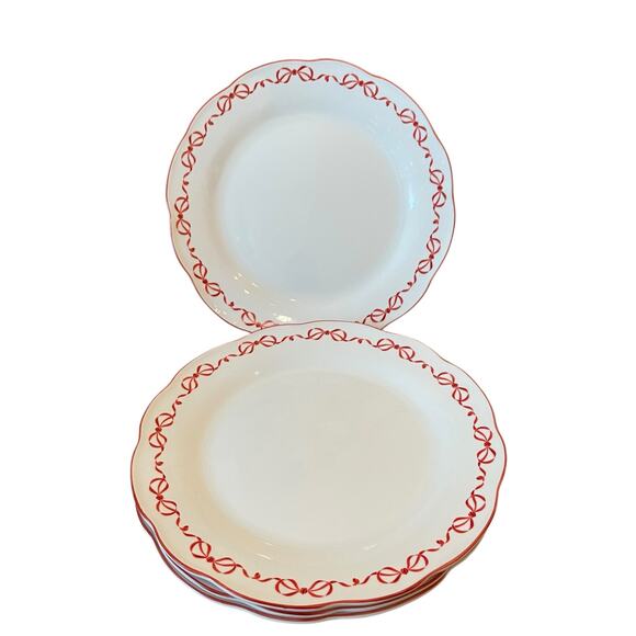 Red Bow Border Ceramic Dinner Plates 10.5in Set of 4 Eaton Fine Dining New - Picture 10 of 16
